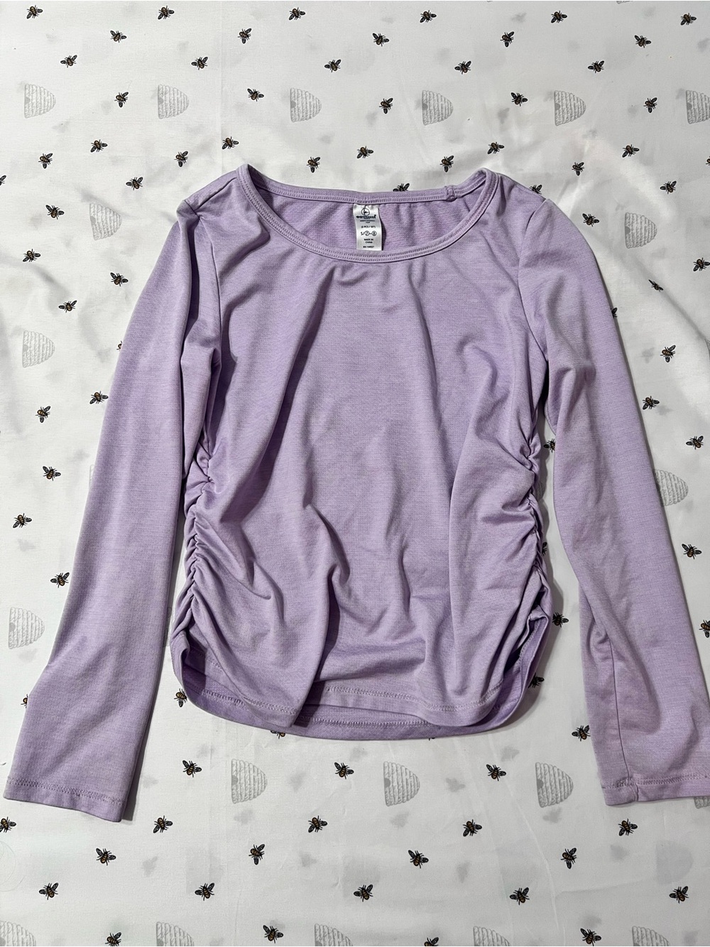 90 Degree By Reflex Lavender Long Sleeve Side-Ruched Knit Top